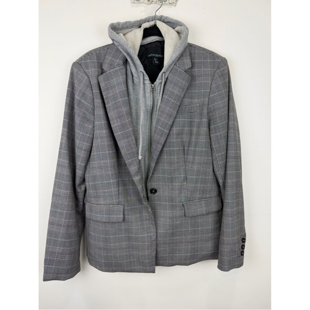 Cynthia Rowley Plaid Blazer Removable Hoodie Preppy Street Core L
